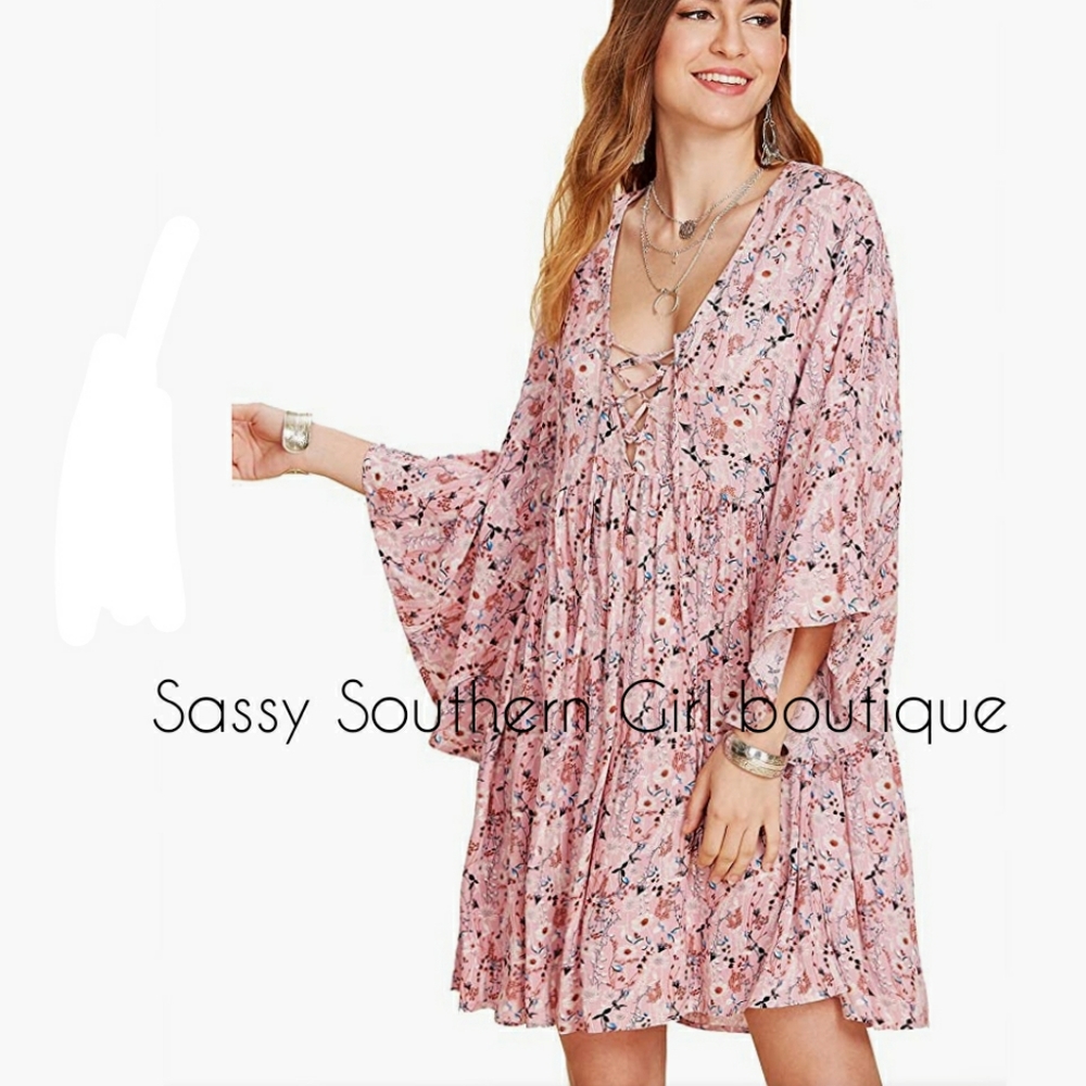 🆕⭐ Boho rose pink floral loose dress